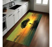 Yellow-Green Kitchen Rug Sunset over the lake and trees Non-Slip Washable Mat 60 x 180 cm for Kitchen, Hallway, Living Room, Bedroom, Bathroom