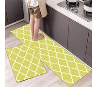 Yellow Green Kitchen Rugs Set 2 Piece Kitchen Mat Set Non-Slip Anti Fatigue Standing Mats Runner Rugs Washable Floor Mats for Kitchen,Laundry,Bedroom,Hallway,Indoor/Outdoor Doormat,43x61cm+43x122cm
