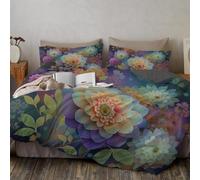 Yellow-Green Large Blooming Flowers Supersoft Duvet Set - Microfibre with Zipper Closure - Stylish & Natural Beauty Duvet Quilt Cover 200 x 200 cm + 2 Pillowcase Bed Set, Double