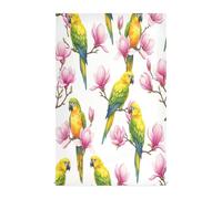 Yellow Green Parrots Pink Magnolia Kitchen Towels, 28x18 Inch Bulk Spring Hand Towels for Bathroom