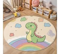 Yellow-Green Round Rug for Kids Bedroom,160cm Dinosaur Rainbow Clouds Children'S Illustration Style Circle Rug for Playroom, Washable Rugs for Nursery, Small Circular Carpet for Classroom Dorm Daycare