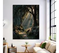 Yellow-Green UnFramed Canvas Prints Wall Art Set, Forest Landscape Wall Decor, Sunlight Filters Through The Tree Canopy Canvas Artwork for Living Room, Bedroom, Dining Room, Office, 70 x 100 cm