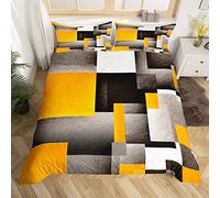 Yellow Grey Black Buffalo Check Bedding Set Single Size Kids Geometric Comforter Cover Set for Boys Duvet Cover Breathable Plaid Modern Abstract Art Bedspread Cover Room Decor Quilt Cover
