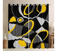 Yellow Grey Black Geometry Blackout Curtains Geometric Circle Curtains for Bedroom Living Room Geometry Swirl Darkening Dreapes for Kids Modern Abstract Art Window Treatments (2 Panels, 52 x 63 Inch)