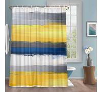 Yellow Grey Blue Shower Curtain with 12 Hooks Lines Geometric Waterproof Fabric Shower Curtains Sets for Bathroom Bath Decorations, Machine Washable, 48"x72"