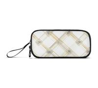 Yellow-Grey Check Nylon Large Pencil Case Pencil Bag High Capacity Pencil Case for Boys School Stationery for College Student