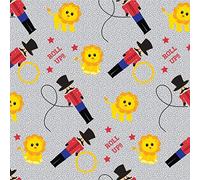 Yellow Grey Ringmaster Lions - 1 Fat Quarter (48cm x 55cm) 100% Cotton Quilting Fabrics Circus Tent Material Animals Ringmaster Buntings Patchwork Kids Bedding Elephants Lion Star Fabric Dress Making