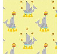 Yellow Grey Sea Lions - 1 Fat Quarter (48cm x 55cm)100% Cotton Quilting Fabrics Circus Tent Material Animals Ringmaster Buntings Patchwork Kids Summer Bedding Elephants Lion Star Fabric Dress Making