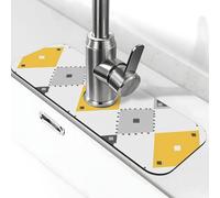 Yellow Grey White Diamond Plaid Absorbent Sink Faucet Mat - Quick Dry Splash Guard Drip Catcher Tray for Kitchen Or Bathroom Countertops