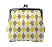 Yellow Grey White Diamond Plaid Coin Purse, Kiss-lock Change Purse Wallets, Small PU Leather Coin Purse for Women