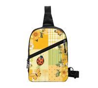 Yellow Grid Daisy Foldable Sling Bag for Men Women Water Resistant Chest Bag Butterfly Ladybugs Fanny Pack Crossbody Backpack for Travel Hiking Sports