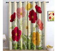 Yellow Grommet Curtains for Bedroom Living Room, Retro Style Botanical Flowers Soft Blackout Curtains, Thermal Insulated Privacy Drapes 90 Inches Drop for Kids Boys W 46 x L 90 Inches, 2 Panels