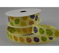 Yellow Grosgrain Ribbon with Easter Egg Print 15mm x 1m Cut from roll