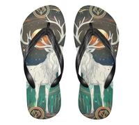 Yellow Hair Bunny Anime Dreamy Colors Tarot Deer rubber reef flip flops soft mens flip for beach, Dreamy Colors Tarot Deer, X-Large X-Wide