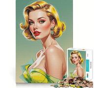 Yellow Hair Pin-up Portrait Jigsaw for Adults1000 Pieces Mind Boost Game Seamless Fit Precise Pieces Relaxing Indoor Group Activity (38x26cm)