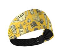 Yellow Halloween Evil Cactus Cooling womens headbands fashion Stretchy head sweat bands for women for Athletic Sports Yoga Volleyball hiking