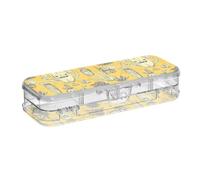 Yellow Halloween Evil Cactus Designed Pencil Storage Box Clear Double-Deck Transparent Hard Pens Case For Stationery Supplies With Snap-Tight Lid