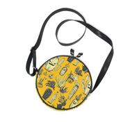 Yellow Halloween Evil Cactus Round Side Purse Crossbody Womens Fashion with Adjustable Strap Shoulder Bags Date Canvas Messenger Purse