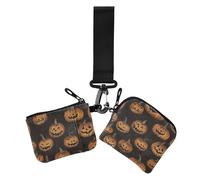 Yellow Halloween Evil Pumpkin Women's Wallets Card Cases Mini Fashion Change Purse Wallet with Keychain for Lady 2 Pcs, Yellow Halloween evil pumpkin, One Size, Casual