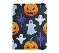 Yellow Halloween Pumpkin in Oil Painting Leather decorative cute passport holder Wallet Combo Passport Cover with RFID Blocking Lightweight, Yellow Halloween pumpkin in oil painting, One Size