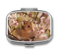 Yellow Hamster Flower Pill Case Box with 2 Compartment Medicine Vitamin Organizer for Purse Pocket 5.5x4cm