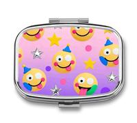 Yellow Happy Face Pill Box - 2 Compartment Travel Pill Organizer with Small Mirror, Portable Pillcase for Pocket & Purse, Cute Square Medicine Case, Weekly Medicine Container