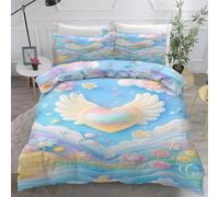 Yellow Heart Duvet Cover 150x200cm, Pink-Purple Flowers Bedding, Microfiber Quilt Cover with 2 Pillowcases. Soft and Luxurious, Zipper Closure, Suitable for Teenagers and Adults AN411