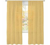 Yellow Herringbone Sheer Curtains for Living Room Bedroom, Minimalist Solid Linen Canvas Fabric Texture Light Filtering Sheer Curtain Rod Pocket Voile Window Treaments Drapes, 52 x 108 Inches