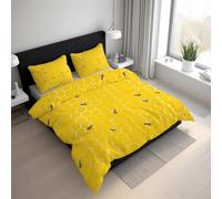 Yellow Hexagon Duvet Cover Single Size, Reversible Print Design, 2 Pcs Geometric Honeycomb Bee Bedding Set, Soft Microfibre Quilt Cover with 1 Pillowcase, Zip