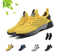 Yellow High-Top Performance Athletic Sneakers, Performance Shoes with Mesh, Men Outdoor Casual Comfortable Non-Slip Lightweight Sports Shoes for Running Traveling(Yellow,4.5 UK)