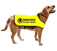 YELLOW HIGH VIZ DOG COAT - NERVOUS DO NOT TOUCH WITH SYMBOL - FOR SHY, NERVOUS DOGS WHO NEED SPACE xlarge