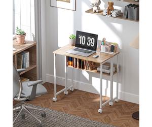 (Yellow) HOMCOM 80 cm Foldable Computer Desk on Wheels for Small Spaces