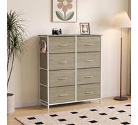 HOMCOM Chest of Drawers, Dresser for Bedroom with 8 Fabric Drawers, Tall Storage Unit w/ Side Storage Bag, Natural Wood Finish