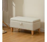 HOMCOM Linen Storage Ottoman Storage Box with Rubberwood Legs, Beige - 71W x 37D x 36Hcm - Beige