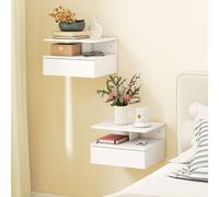 (Yellow) HOMCOM Modern Nightstand Set of 2, Wall Mounted Bedside Cabinet