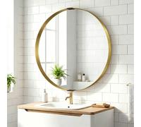 (Yellow) HOMCOM Wall Mirror 61 cm, Wall Mounted Bathroom Mirror