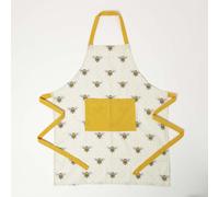 HOMESCAPES Cotton Yellow Apron with Bee Design and Large Pocket for Adults 70 x 85 cm