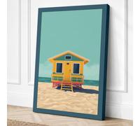 Yellow House by the Shore Canvas Wall Art Print 18x12 Inch