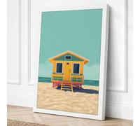 Yellow House by the Shore Canvas Wall Art Print 18x12 Inch