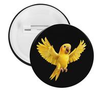 Yellow Indian Ringneck Parrot Bird Buttons Pin Badges Tinplate Lapel Pins Crafts for Shirts Clothes Bag Accessory 12PCS