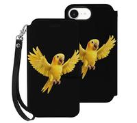 Yellow Indian Ringneck Parrot Bird Compatible with iPhone 16 E Wallet Phone Case Mobile Phone Cover with Card Holder