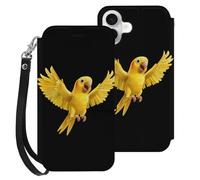 Yellow Indian Ringneck Parrot Bird Compatible with iPhone 16 Plus Wallet Phone Case Mobile Phone Cover with Card Holder