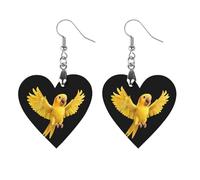 Yellow Indian Ringneck Parrot Bird Earrings Wooden Dangle Earring Drop Earrings Pendants Craft for Women