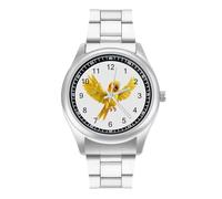 Yellow Indian Ringneck Parrot Bird Mens Watches Print Analog Quartz Watch Business Wristwatch Casual