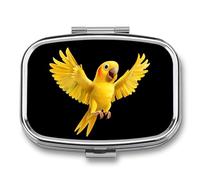 Yellow Indian Ringneck Parrot Bird Pill Box 2 Compartment Pill Case Decorative Organizer Storage Boxes Holder Cute
