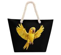 Yellow Indian Ringneck Parrot Bird Tote Bags for Women Men Shoulder Beach Bag Shopping Handbag with Hemprope Handle