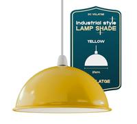 Yellow Industrial Ceiling Light Shades, 21cm Metal Dome Easy Fit Vintage Lamp Shades for Replacement Pendant Lighting Wall Lamps Table Bedroom, Kitchen, Office