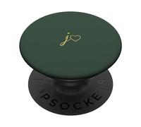 Yellow Initial Letter J Heart Minimalist Forrest Green PopSockets Adhesive PopGrip