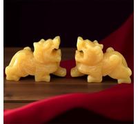 Yellow Jade Pi Yao/Pi Xiu Statue,A Pair Feng Shui Porsperity Sculpture,HandCarved Gemstone Figurines for Fortune Home Decoration,10cm