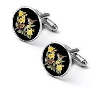 Yellow Jessamine And Wren Bird Cute Shirt Cufflinks for Men Long Sleeve Suit Metal Cuff Links Jewelry Accessories